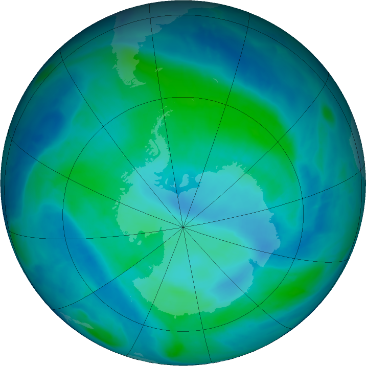 Antarctic ozone map for 18 February 2016